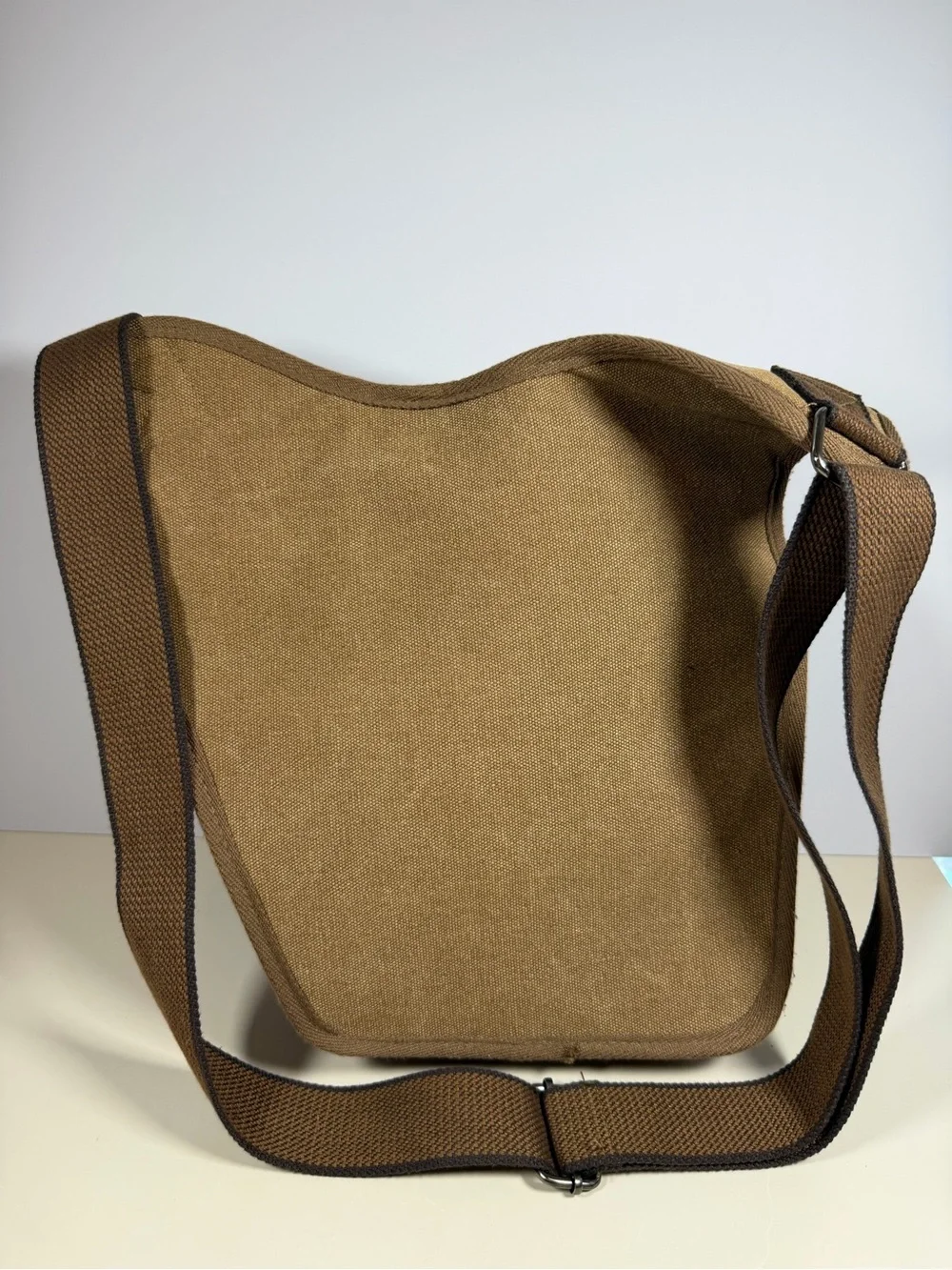 Brown Canvas Messenger Bag with Leather Trim